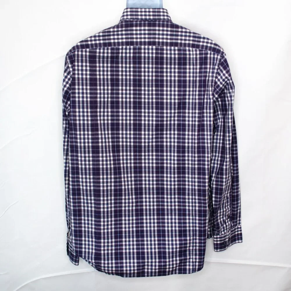 Banana Republic Plaid Button Down Shirt Mens L Large 16 Purple Long Sleeve LL09